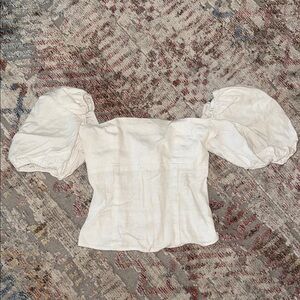 Reformation White Puff Sleeve Linen Blouse